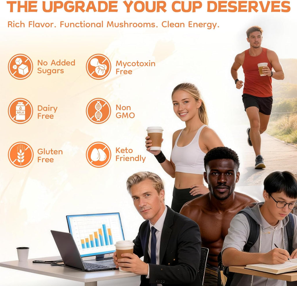 Mushroom Coffee with 13-Mushrooms Mix MCT Oil & B1/B2,Instant Coffee with Lion’S Mane, Cordyceps, Turkey Tail for Better Energy, Focus, Immunity, Digestion Support, Keto Friendly 30 Servings