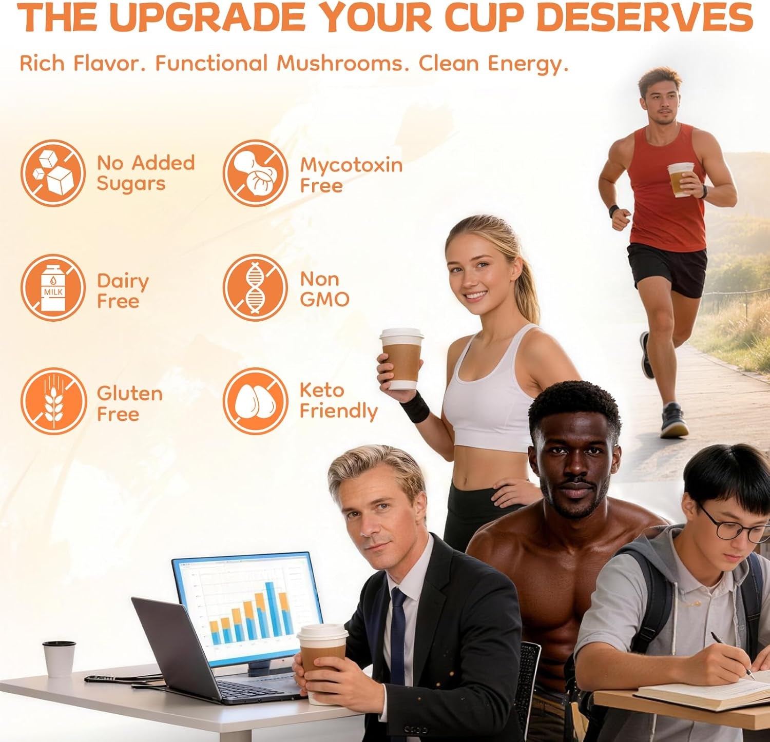 Mushroom Coffee with 13-Mushrooms Mix MCT Oil & B1/B2,Instant Coffee with Lion’S Mane, Cordyceps, Turkey Tail for Better Energy, Focus, Immunity, Digestion Support, Keto Friendly 30 Servings