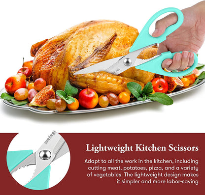 Kitchen Scissors - All Purpose Heavy Duty Meat Scissors, Poultry Shears, Dishwasher Safe, Stainless Steel, 2-Pack, Pastel Pink, Mint Blue