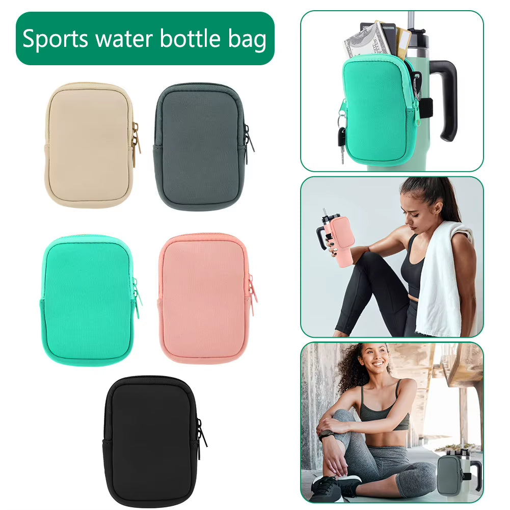 Water Bottle Pouch for for Stanley Cup 40Oz/20Oz/30Oz Water Bottle Caddy Neoprene Tumbler Bag for Cards Keys Wallet Earphone