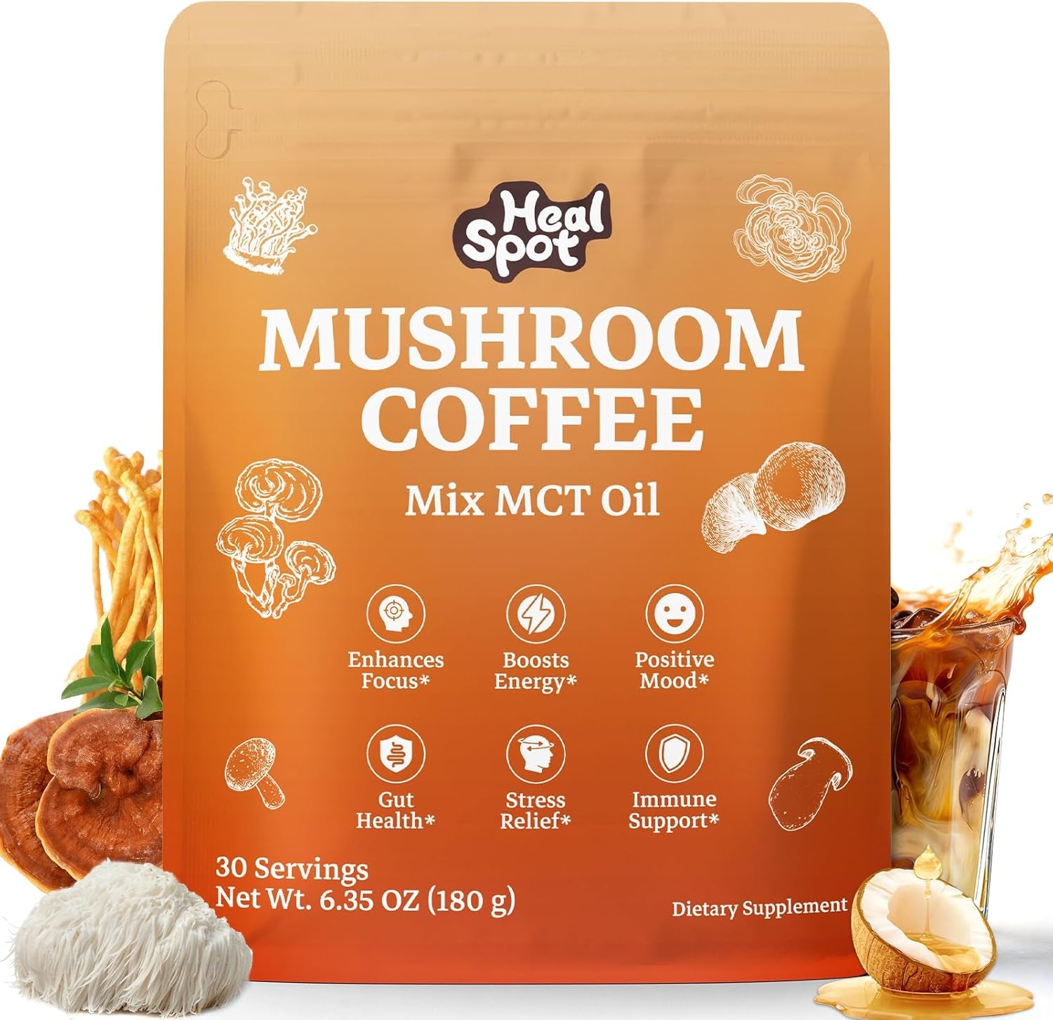 Mushroom Coffee with 13-Mushrooms Mix MCT Oil & B1/B2,Instant Coffee with Lion’S Mane, Cordyceps, Turkey Tail for Better Energy, Focus, Immunity, Digestion Support, Keto Friendly 30 Servings